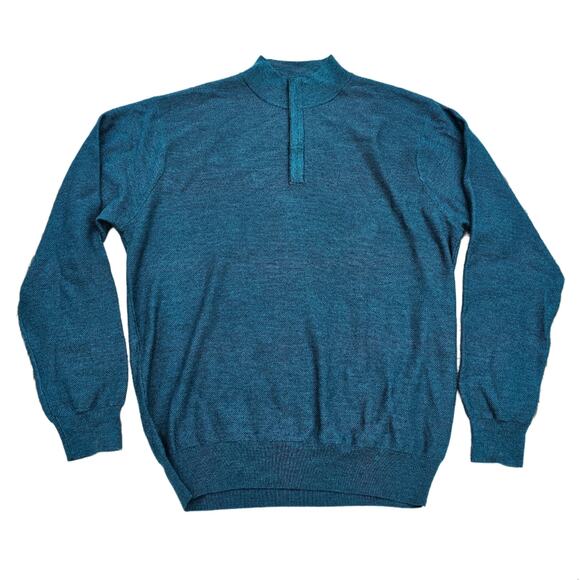 Peter Millar 1/4 Zip Sweater Size XL Teal Knit Merino Wool Mock Neck Blue-Green - Picture 8 of 8